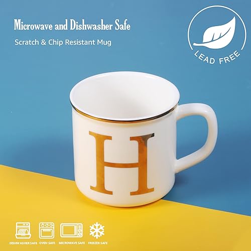 Miniatura 4 de Miicol Taza de café de cerámica de 16 onzas, taza de café con monograma, taza de té con inicial dorada, taza de té personalizada, regalo único, taza