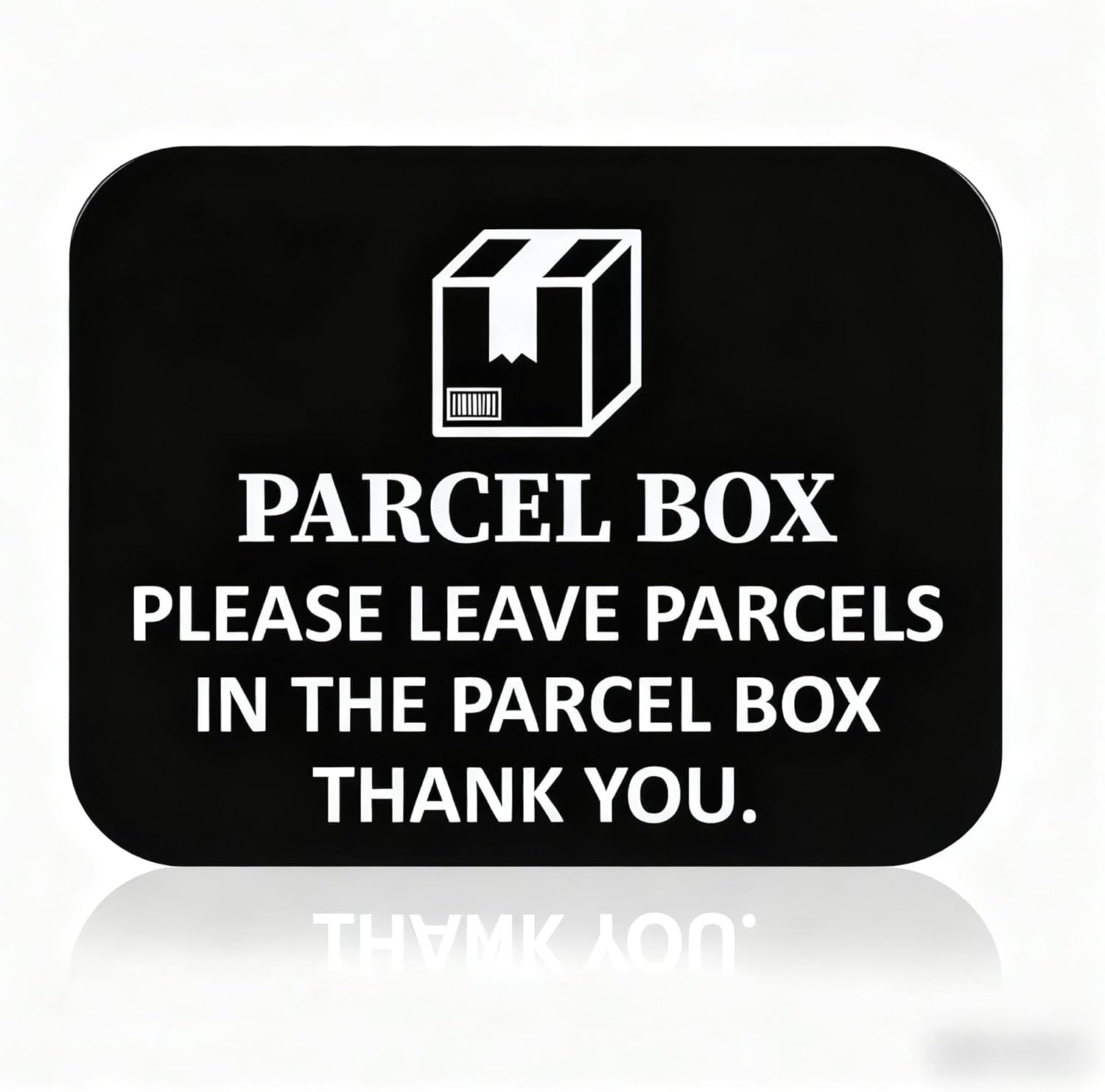 Samyosaien Parcel Box Sign 14x10cm, Outdoor Aluminium Packages & Deliveries Here Sign with Strong Self-Adhesive Sticker, Waterproof for House Office Door Gate, 1pc Black