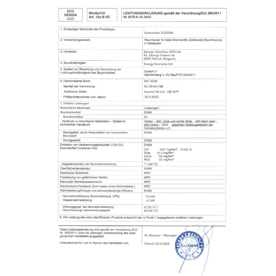 Termostufa a Legna con Forno BALKAN ENERGY Suzana Ceramic 11.6kW-17.5kW