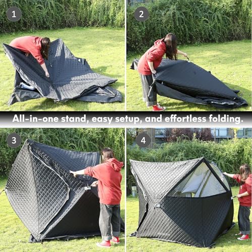Outdoor Saunazelt - Isoliertes Allwetter-Angelzelt für 4 Personen mit Schornstein, stabil und Panorama, einfach aufzubauen für Camping und Schneefischen