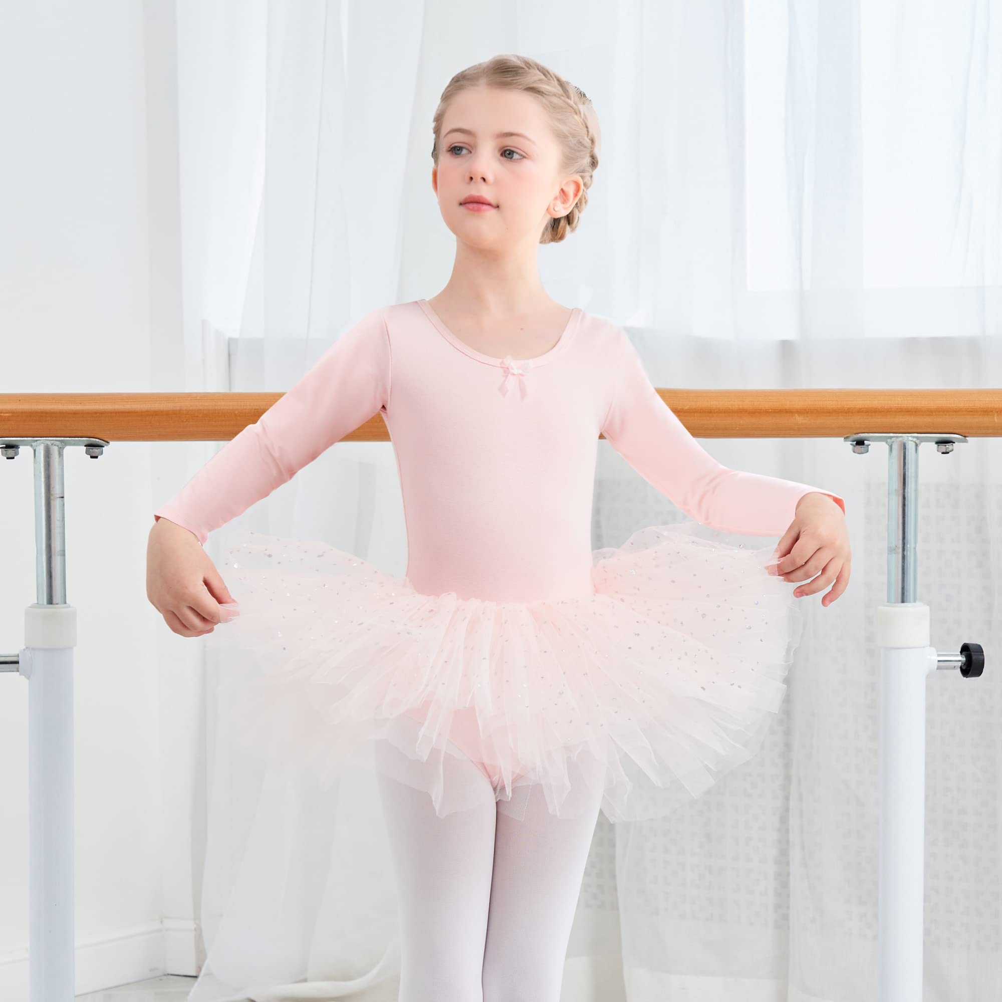 Langarm Mädchen Ballettkleidung Balettkleider balletttrikot mit rock Baumwolle Ballettanzug Ballettkleid Ballett Tütü Tanzkleid