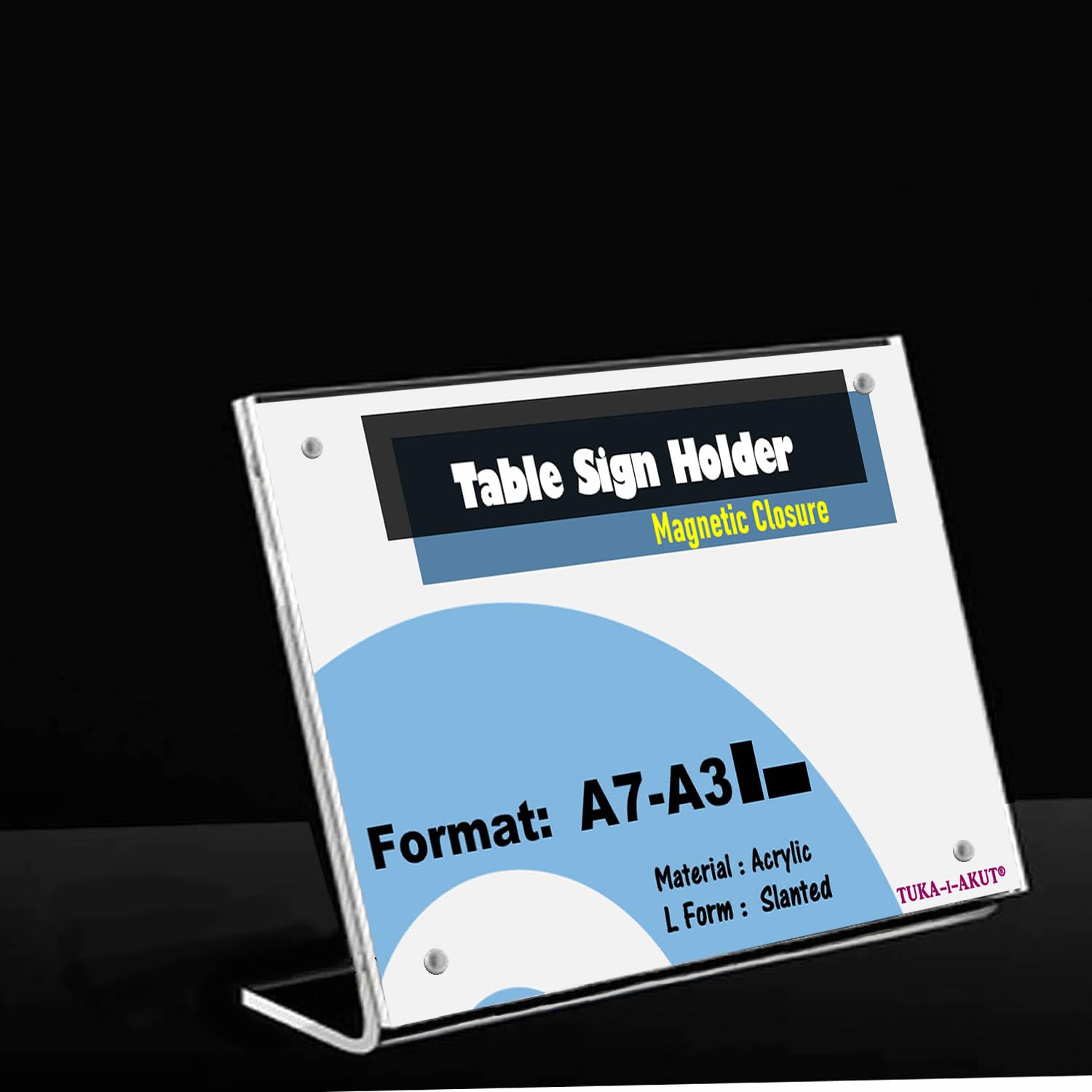 TUKA-i-AKUT 25X A5 Transversal Soporte de Mesa Acrílico, Cierre Magnético, Transparente Porta Carteles Inclinado para Exhibición Folletos Publicitario Carteles Menús, Titular Letreros TKD8242-A5-25x
