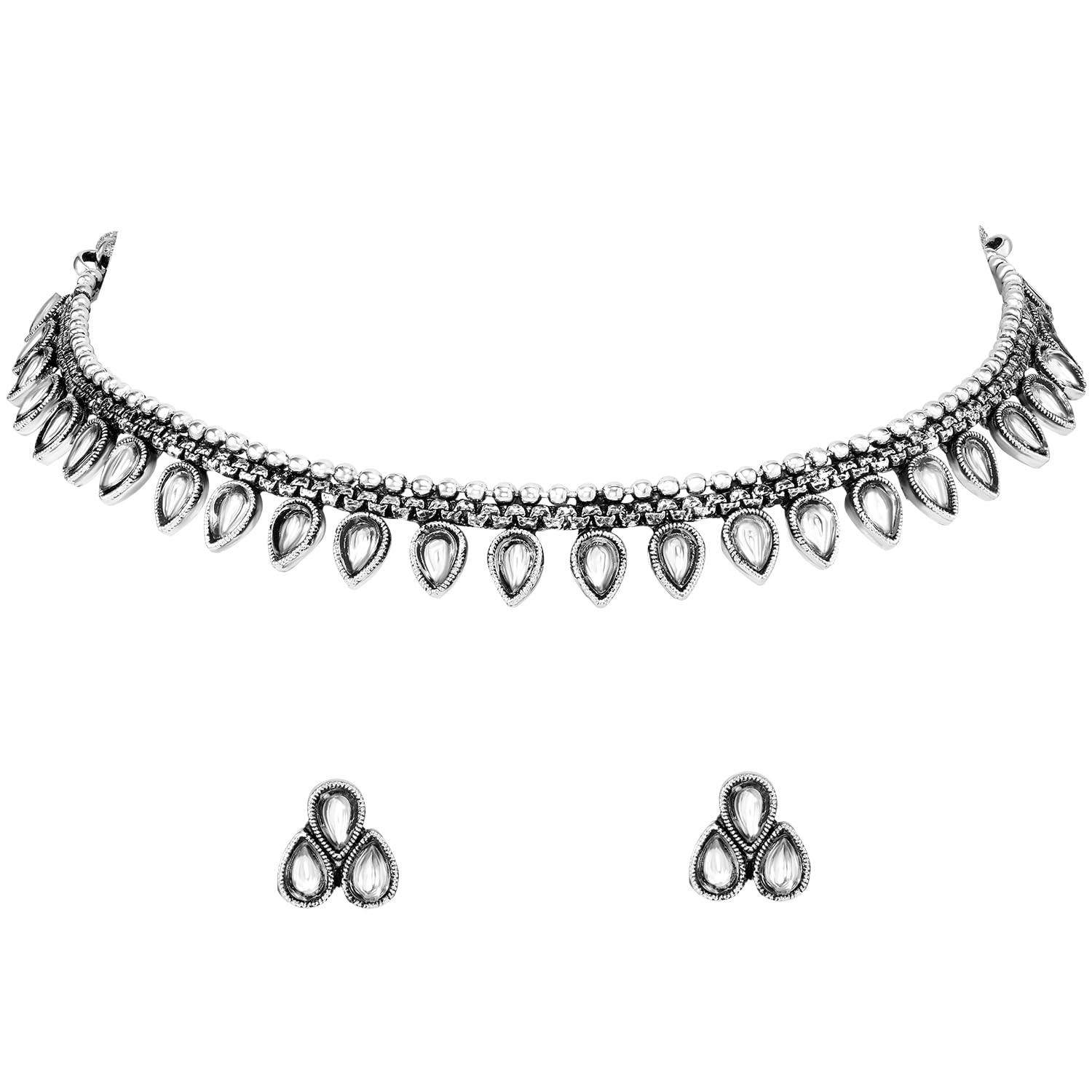 Peora Silver Plated White Kundan Studded Choker Necklace Stud Earrings Ethnic Jewellery Set for Women & Girls (B0D1G2QPT8) Amazon Price History, Amazon Price Tracker