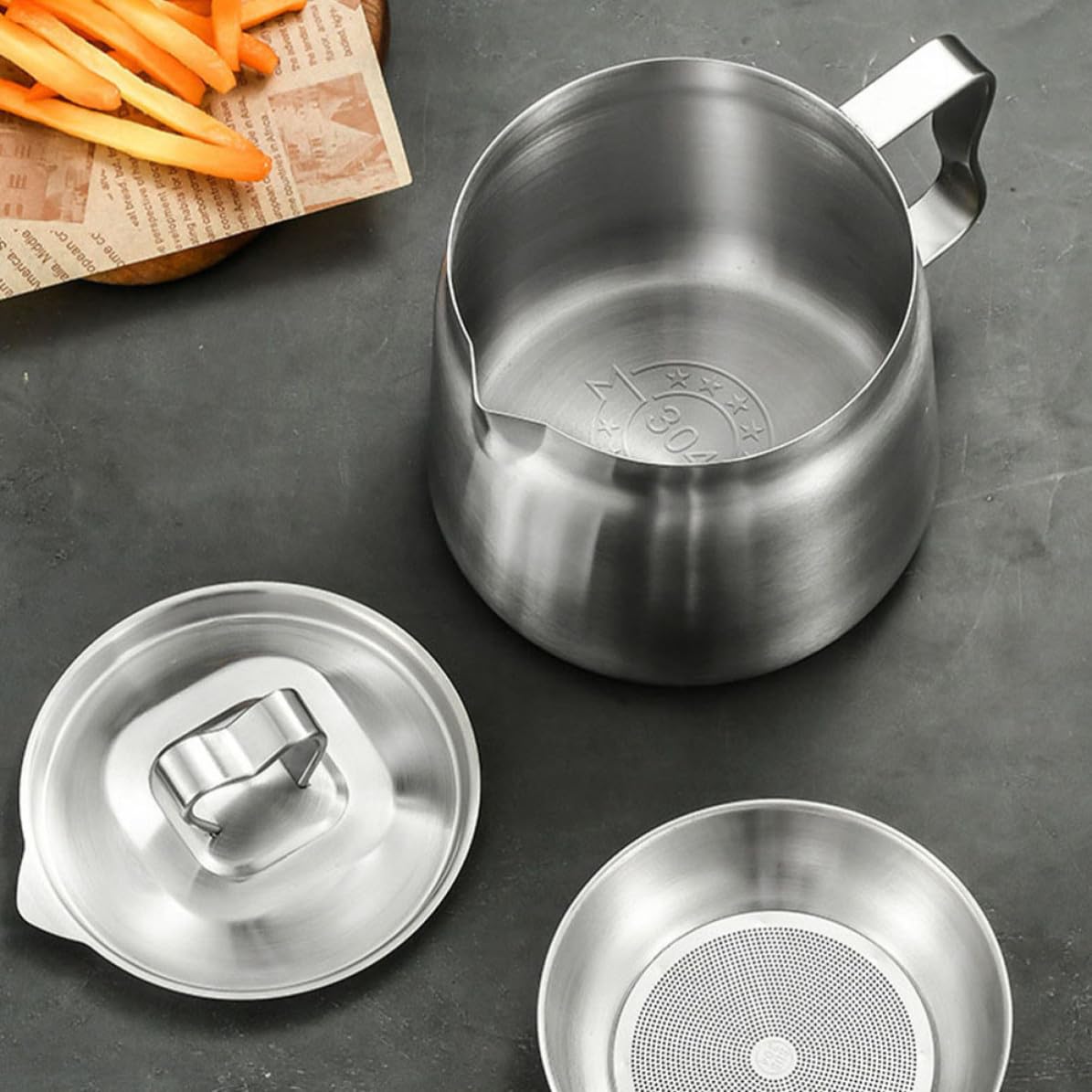 DOITOOL Colador de Filtro Aceite Inoxidable de Acero Cocina de 304 y Capacidad de 2l, Diseño Almacenamiento para Uso Doméstico