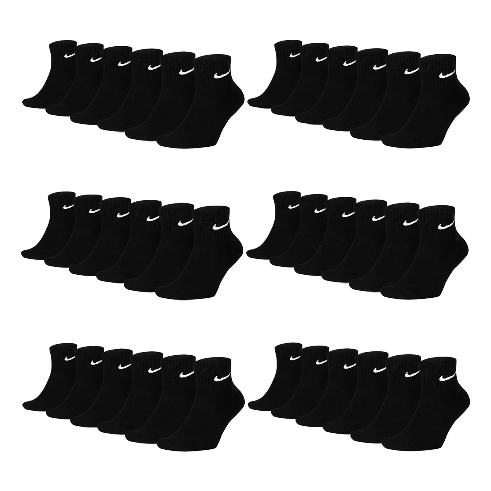 NIKE 6-18 Paar Socken Damen Herren Weiß Schwarz Kurz Sportsocken Größe 34 36 38 40 42 44 46 48 50 Sparset SX7677, Größe:38-42, Sockenfarbe:18 Paar schwarz