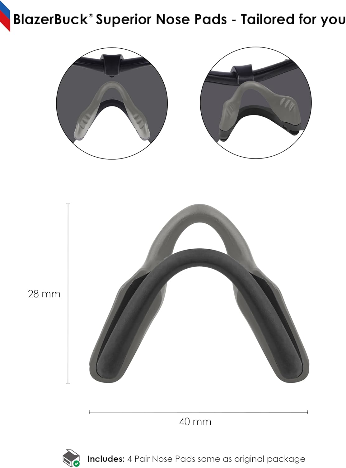 BLAZERBUCK Replacement Nose Pads Nose Pieces for Oakley M Frame 2.0 Strike/Si M Frame 3.0 OO9146 Sunglasses - Black + Grey