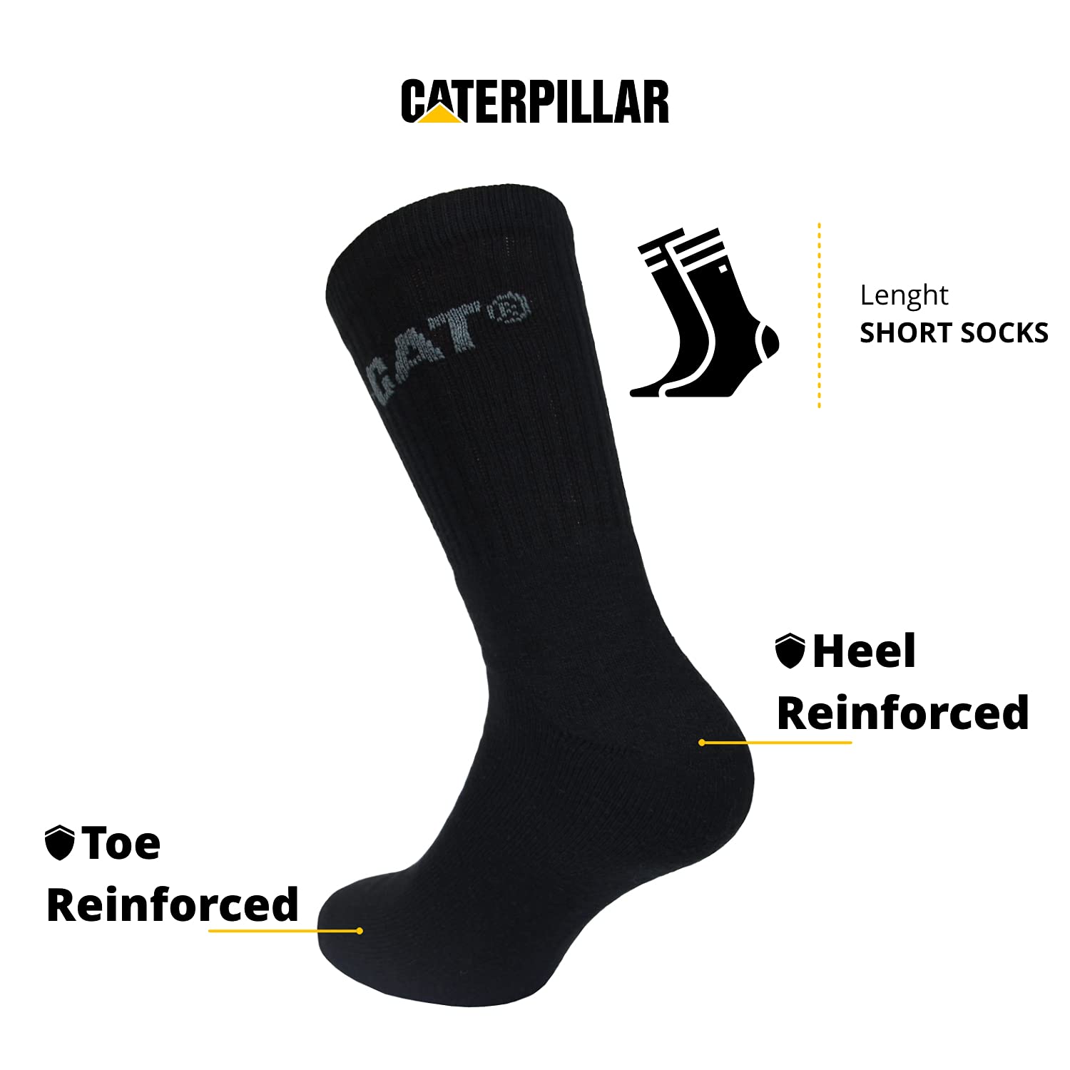 Caterpillar Performance Socks 10 Paia Calze Uomo, Soletta e Collo del Piede in Spugna, Punta e Tallone Rinforzati, Cotone