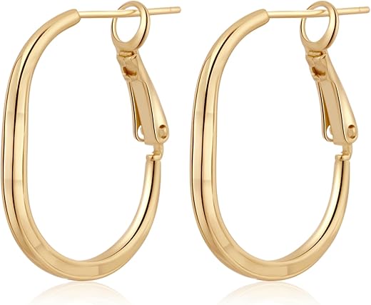 ToHeart 14k Gold Hoop Earrings for Womens Rectangle Hoop Earrings Gold Plated Small Hoops
