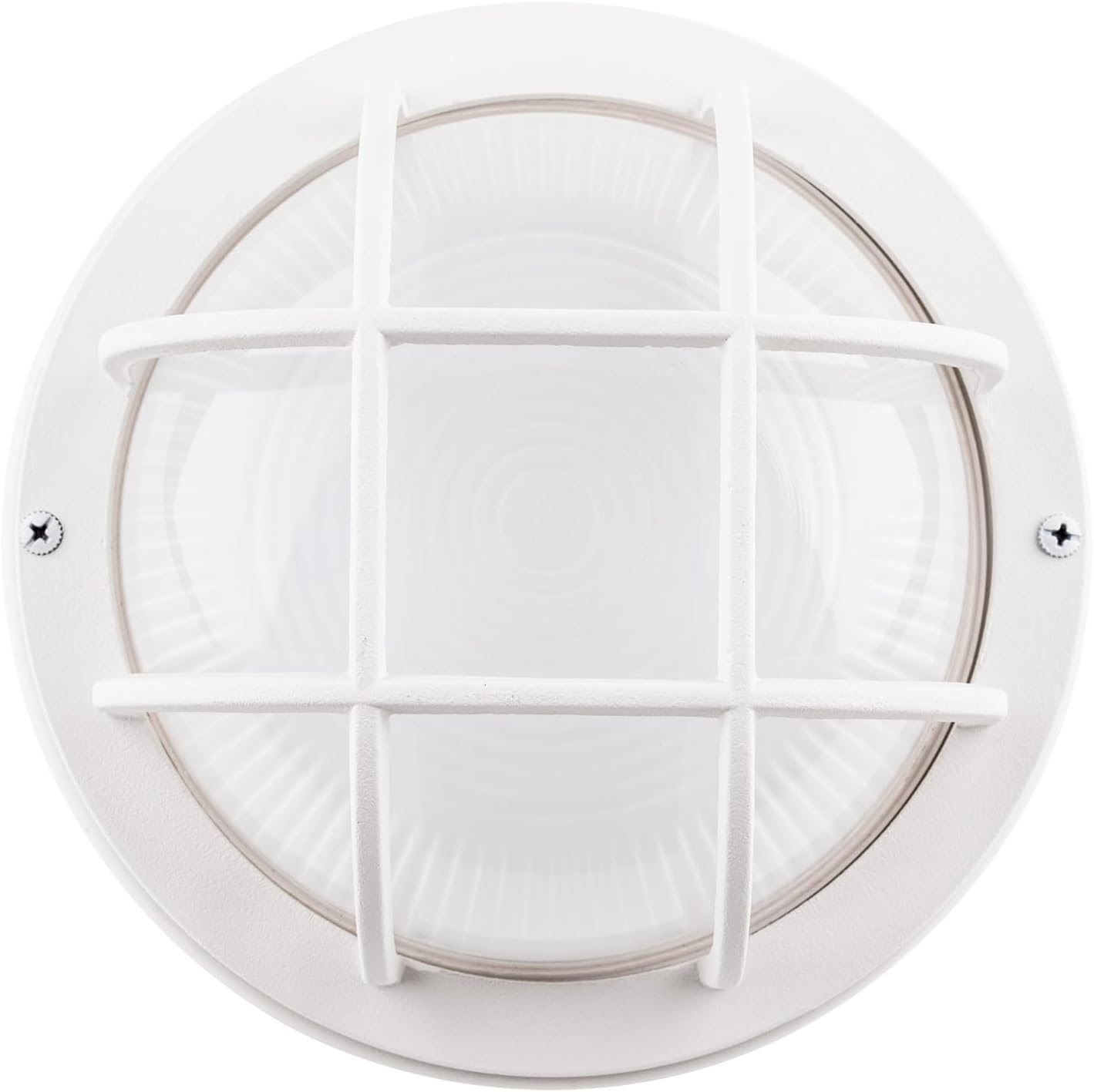 YoonLIT 8.0 Inch Outdoor Round LED Bulkhead Light Fixture, Wall or Ceiling Flush Mount Waterproof, for Porch, Basement, Hallway, Balcony, 11.5W 900 Lumens 3000K, White Finish, 1-Pack