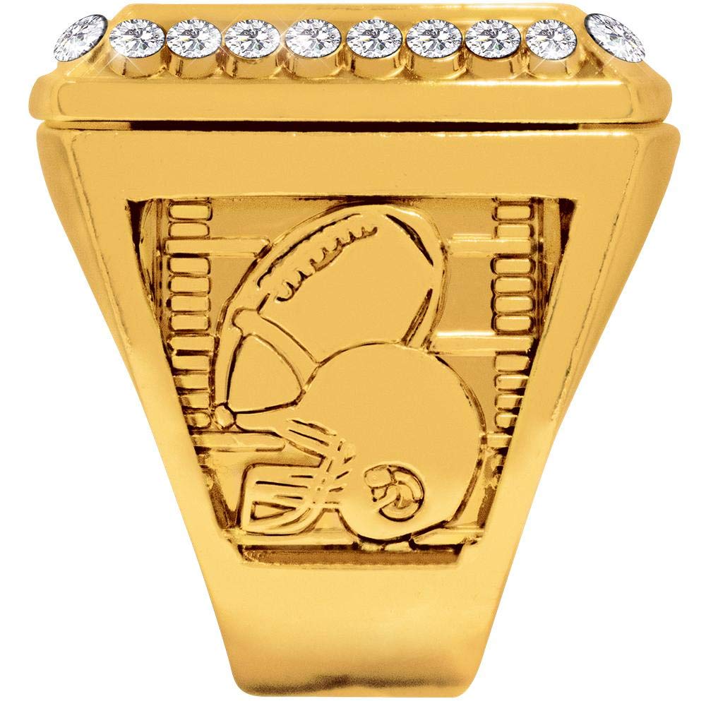 Crown Awards Gold Deluxe Fantasy Football Ring, Football Championship Rings, Size 8