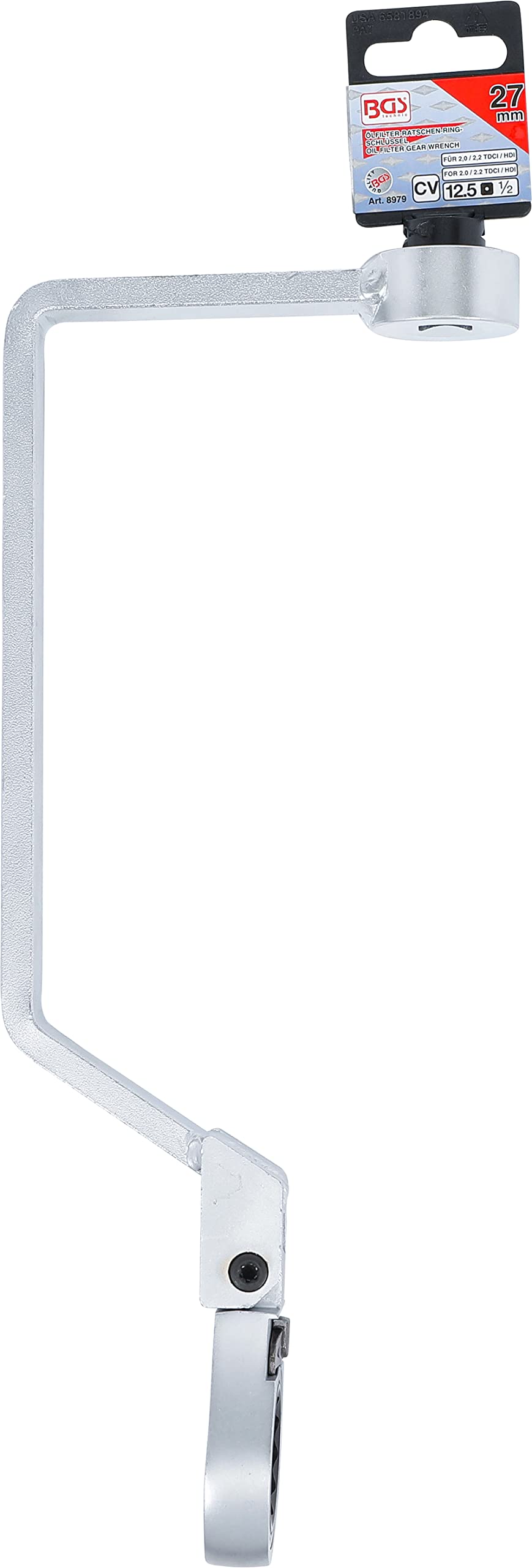 BGS 8979 | Llave de estrella especial con carraca para cambiar el filtro de aceite | para PSA, Ford 2.0, 2.2 TDCI, HDI | Para PSA, Ford 2.0, 2.2 TDCI, HDI | cuadrado interior de 12,5 mm (1/2") | cabeza ajustable | acero cromo vanadio