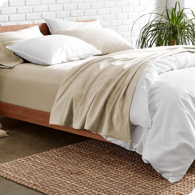 Image of Bed Sheet Double Size Cotton - Pure Egyptian Cotton Double Size BedSheet with Pillow Cover - Solid Beige 600 Thread Count - Stain Resistant, Skin Friendly, Organic Cotton BedSheet