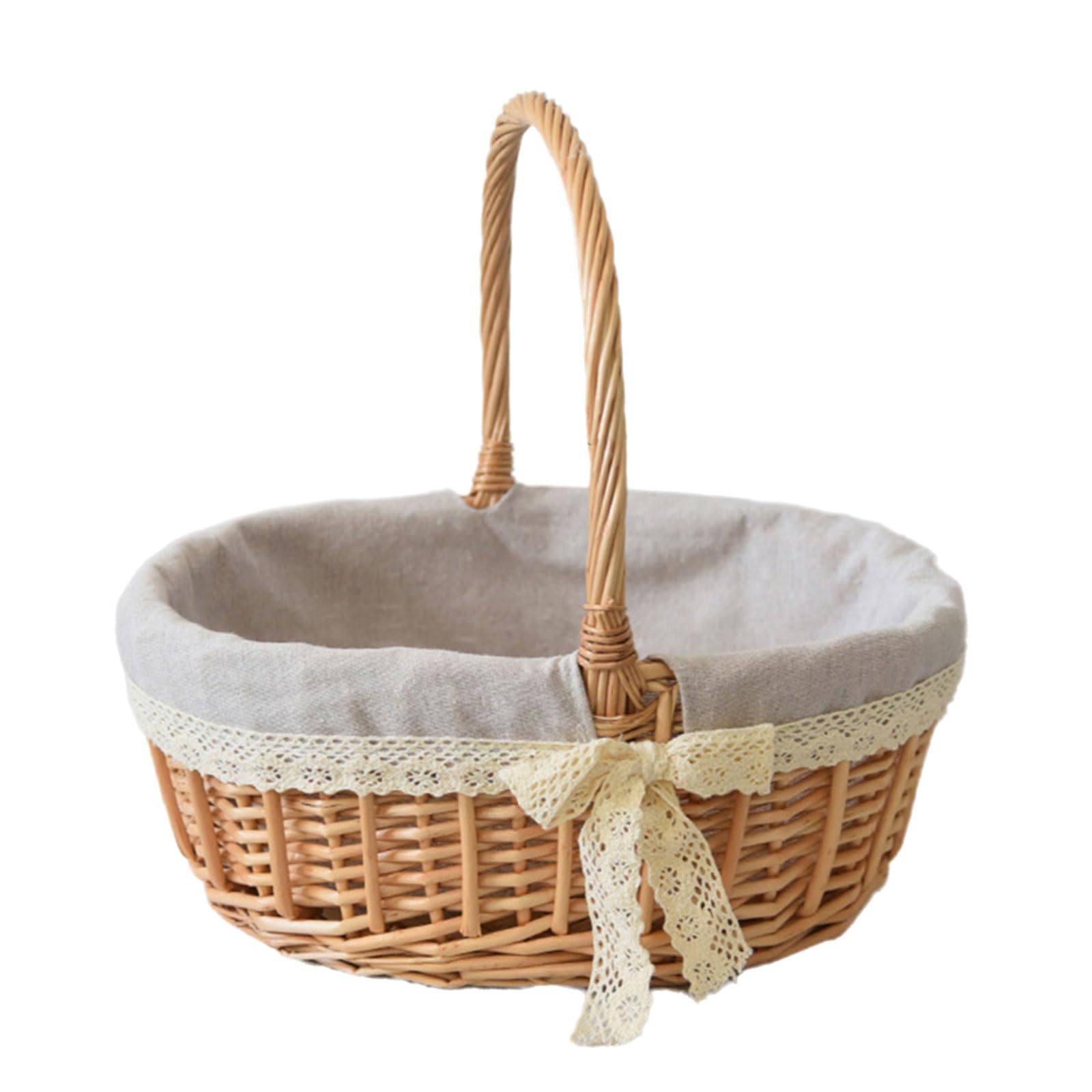 NEWFT Sturdy Elliptical Handheld Carry Basket with Cloth Interior Portable for Family Outings and Camping Adventures Portable Shopping Basket