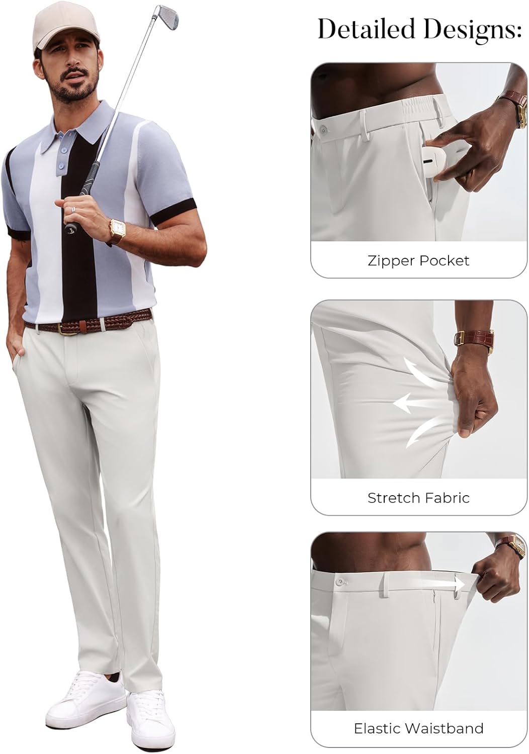 PJ PAUL JONES Men's Golf Pants Casual Stretch Slim Fit Tapered Dress Pants Lightweight Wrinkle Free Trousers - Image 4