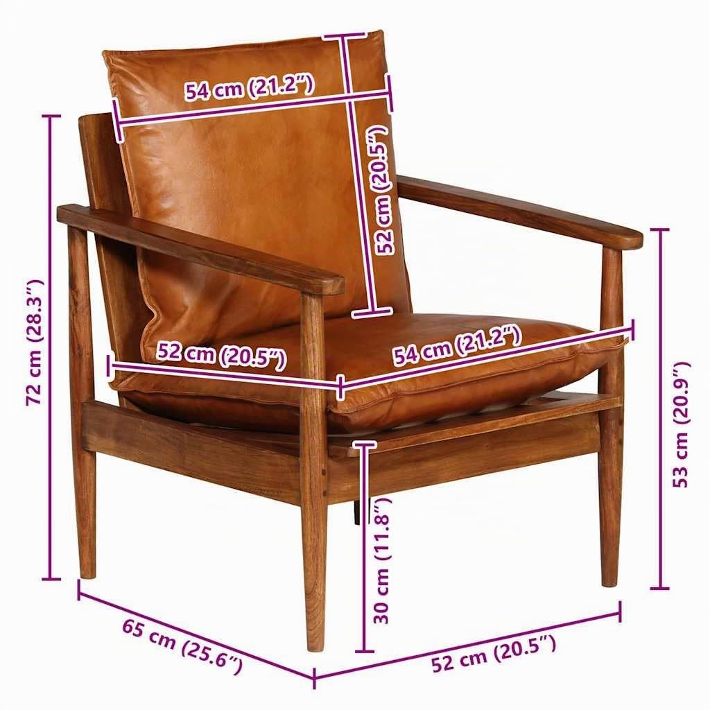 vidaXL Sillón de Cuero auténtico marrón con Madera de Acacia