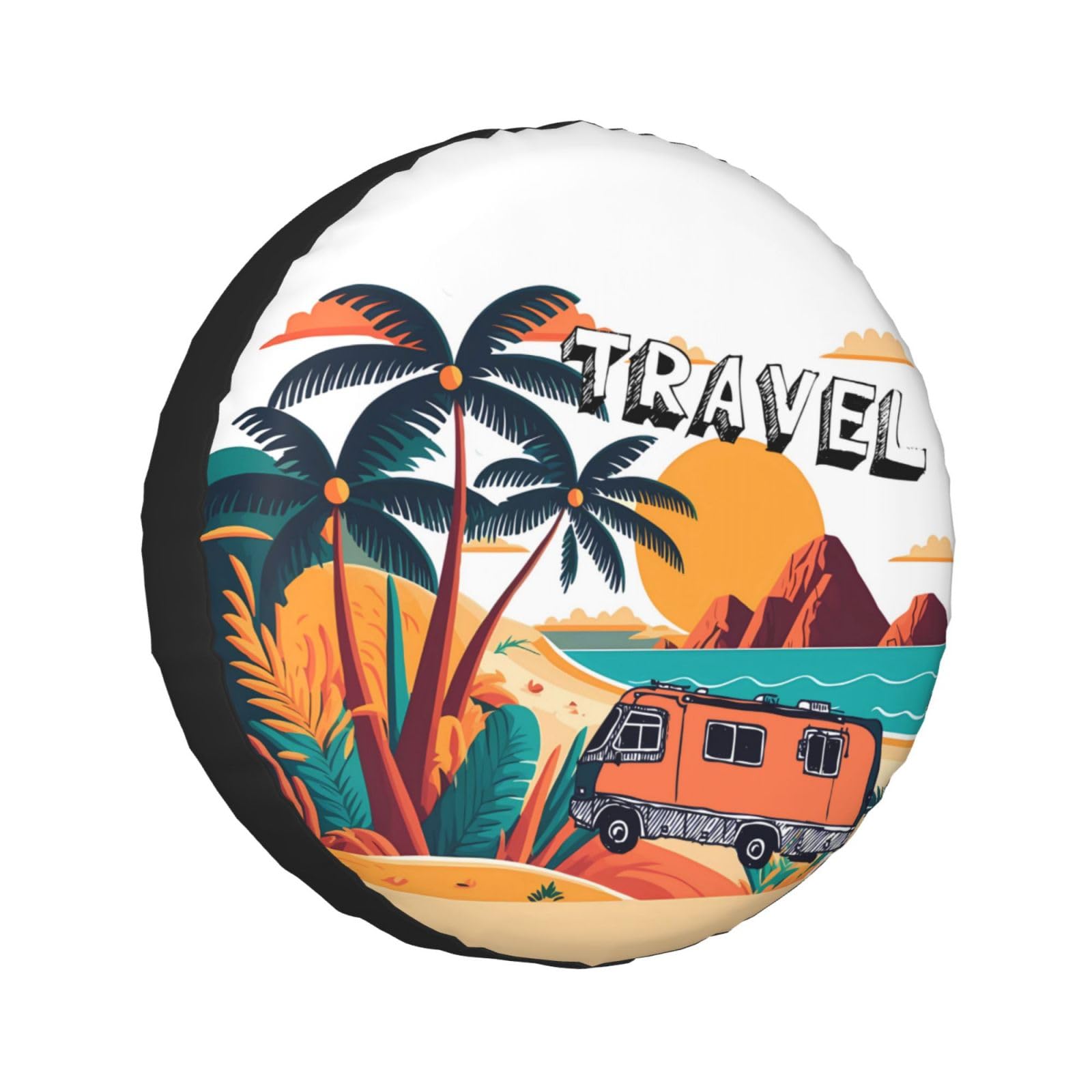 Beach Sunset Spare Tire Cover Wheel Protectors Tyre Covers Weatherproof Wheel Covers Universal Fit for Trailer Rv SUV Truck Camper Travel Trailers 14"