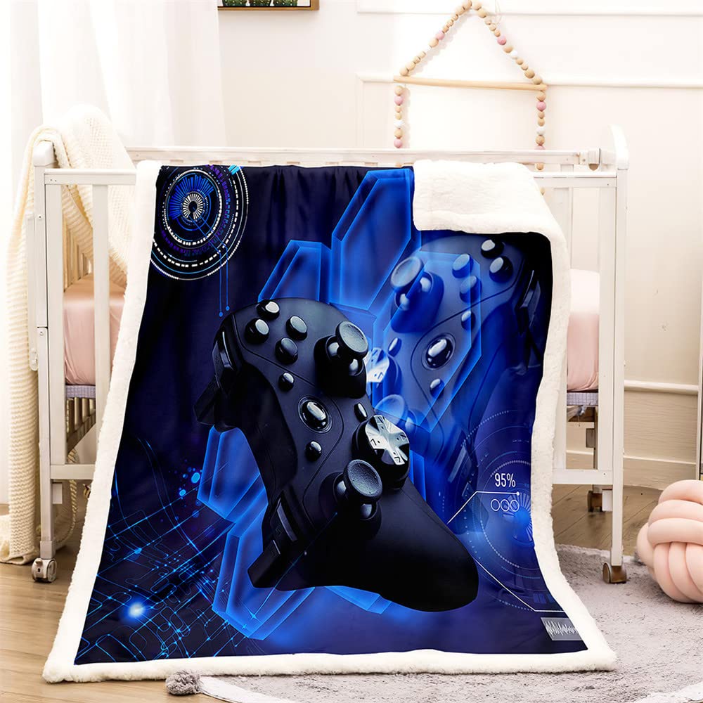 Highdi Coperta di Morbida Pile con Gioco Stampa, Calda e Accogliente Plaid Invernale Autunnale Microfibra Pelosa Divano Coperta per Bambini e Adulti (Blu,150x220cm