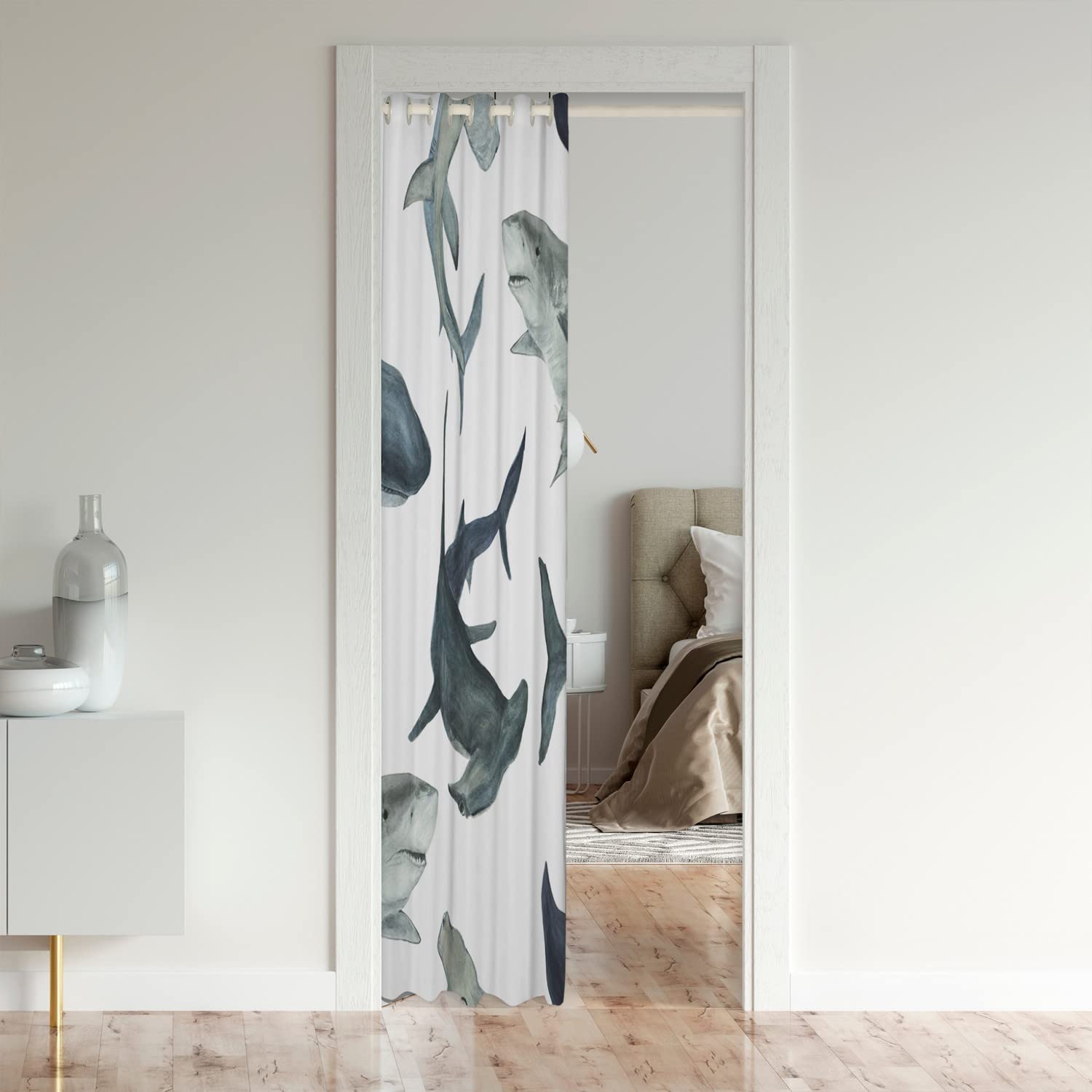 Loussiesd Shark Door Curtain for Doorway Privacy 150x203cm Ocean Sea Animal 30%-50% Room Darkening Blackout CurtainSea Underwater World Marine Theme Blue Animal Room Divider Curtain Cover - Image 3
