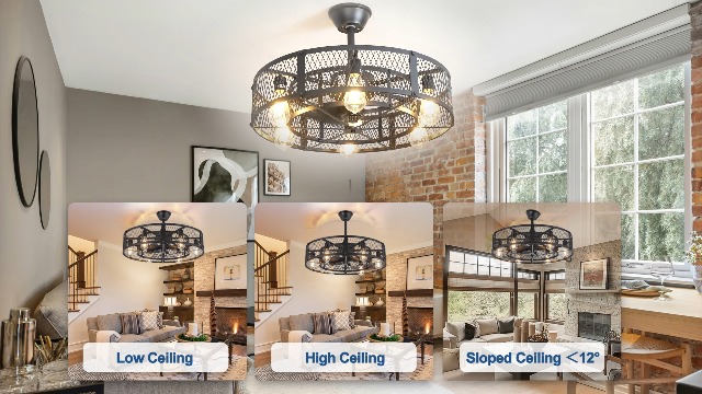 19-in Black Low Profile Industrial Caged Ceiling Fan with Remote Control(7-blade) 33005BK