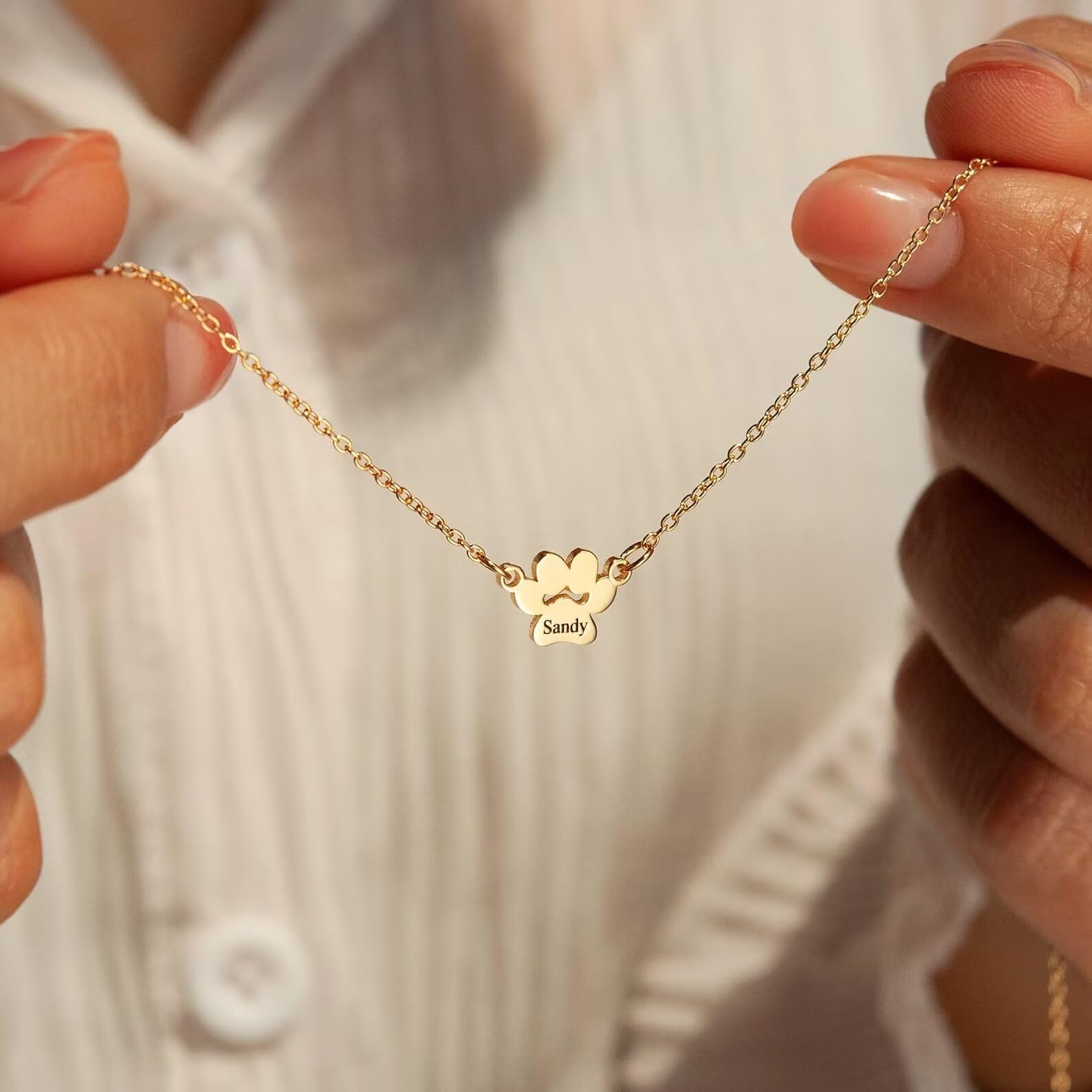 Collana personalizzata con stampa a zampa - Mini collana con nome con stampa a zampa in argento sterling 925 - Collana personalizzata con nome per animali domestici - Regalo per la festa della