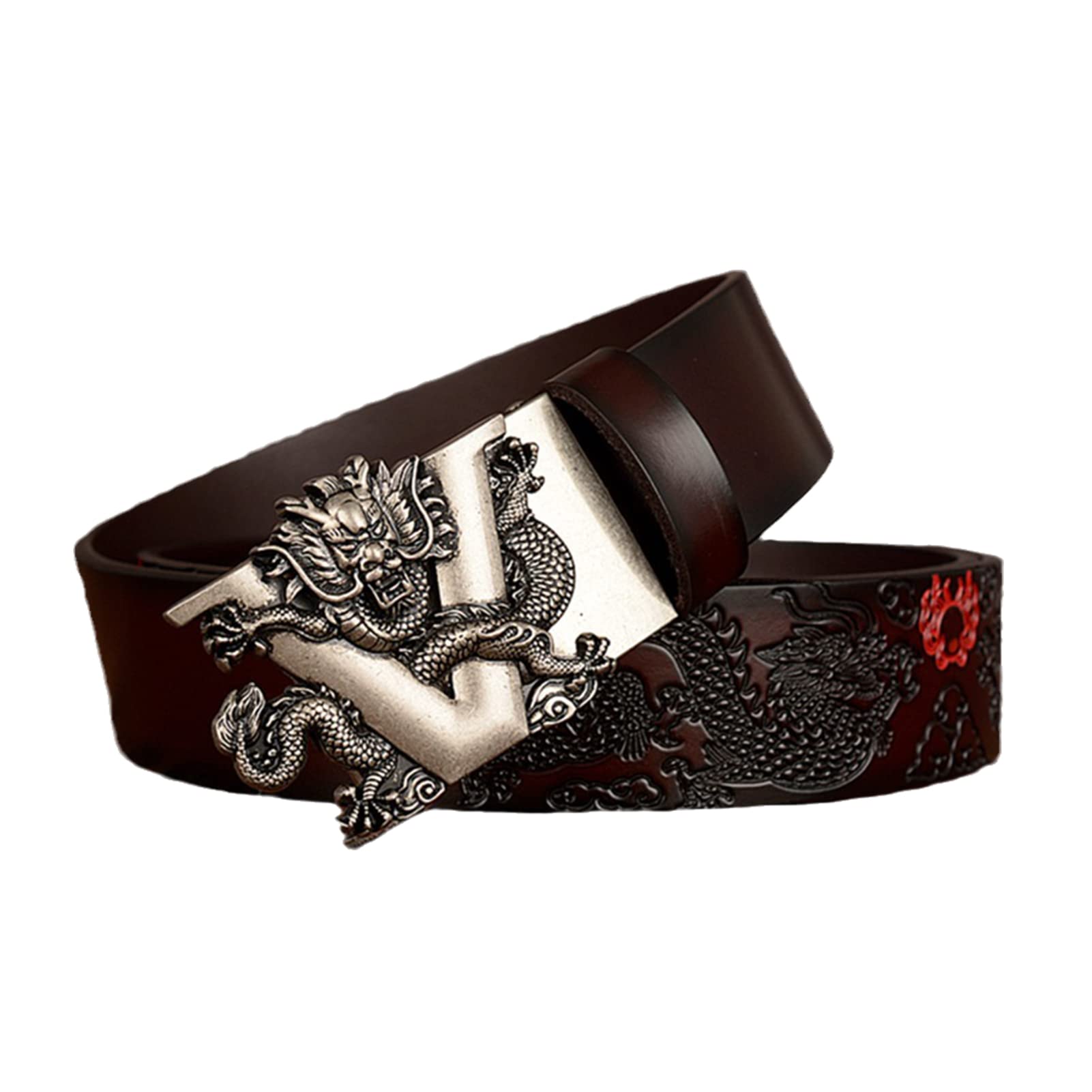 cinturón, Correa de trinquete cuero genuino for hombre con hebilla automática deslizante 3D plateada, 3,5 cm ancho - Hebilla ajustable