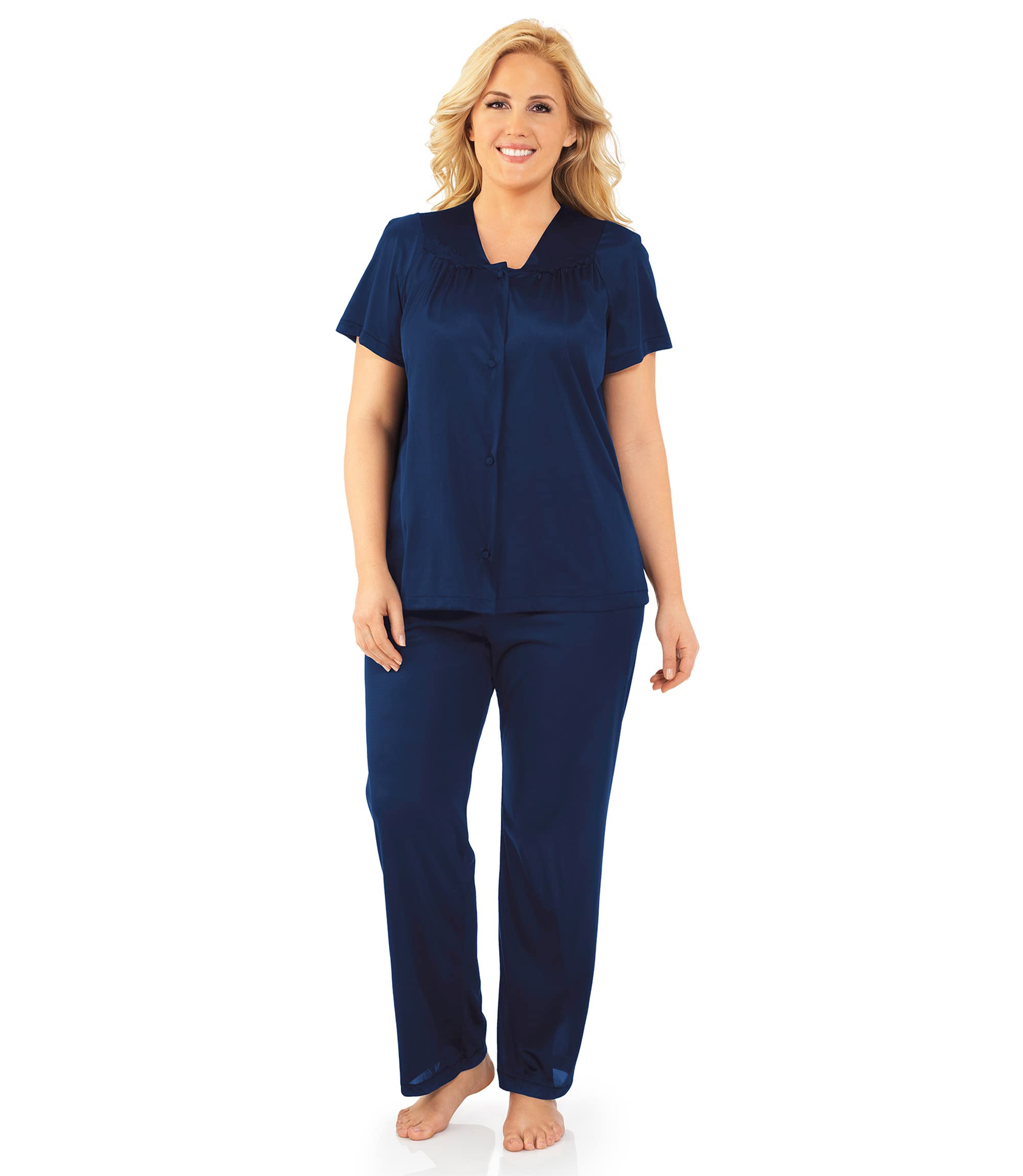 EXQUISITE FORM Damen Coloratura 90807 Pyjama-Set, Kurzarm, Übergröße Pyjamaset, Navy, 2X