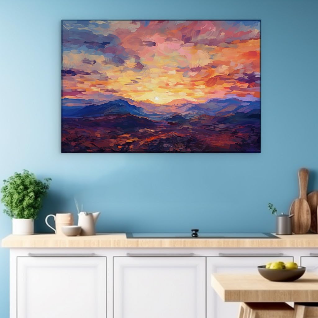 Canvas for Living room. Embracing Tranquility: A Sunset Masterpiece Painted in Warm Hues and Delicate Strokes, 27 x 18 inch Canvas Wall Art - Contemporary Masterpieces - Modern Home Decor