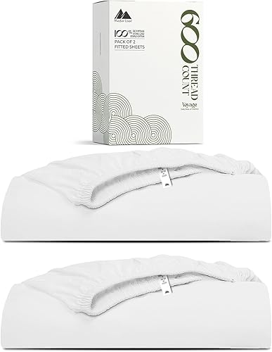 Mayfair Linen Sábana bajera ajustable 100% de algodón egipcio, tamaño individual, 600 hilos, bolsillo profundo de 16 pulgadas, paquete de 2, sábana