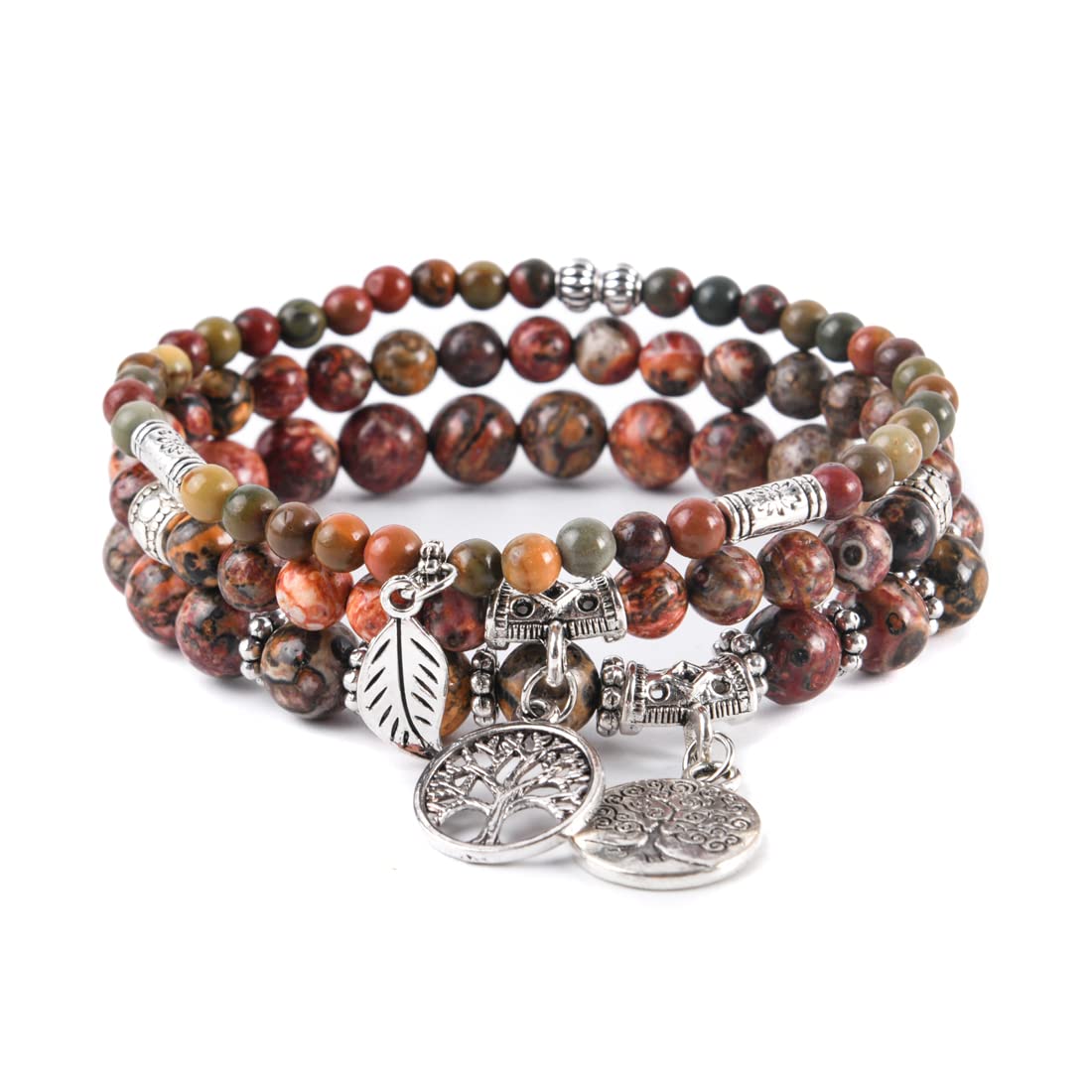 YGLINE Tree of Life Yoga Healing Stone Bracelets,Multilayer Lotus Chakra Stone Reiki Bracelet Sets,Anxiety Crystal Natural Stone,for Women Stress Relief