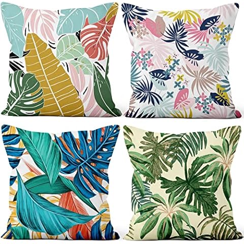 Uiiooazy Monstera Set of Cushion Covers Tropical Plants Green Leaves Pattern Velvet Cushion Covers Square Cushion Cover for Sofa Bedroom Living Room Car Office Home Set of 4 46 x 46 cm Cover