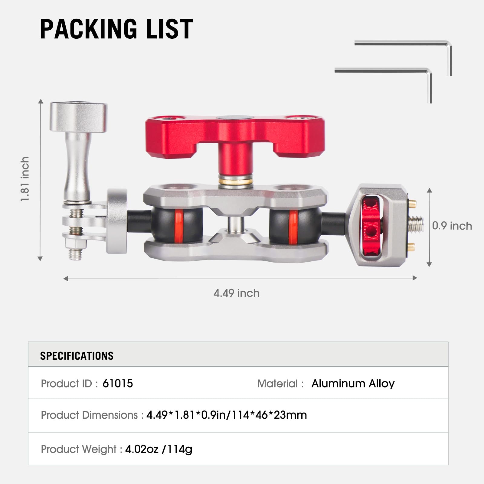 Came-TV - Braccio magico per action camera con doppia testa a sfera a 360° e perni antiscivolo, braccio articolato flessibile in alluminio compatibile con Go Pro, supporto per moto, bici, finestrino