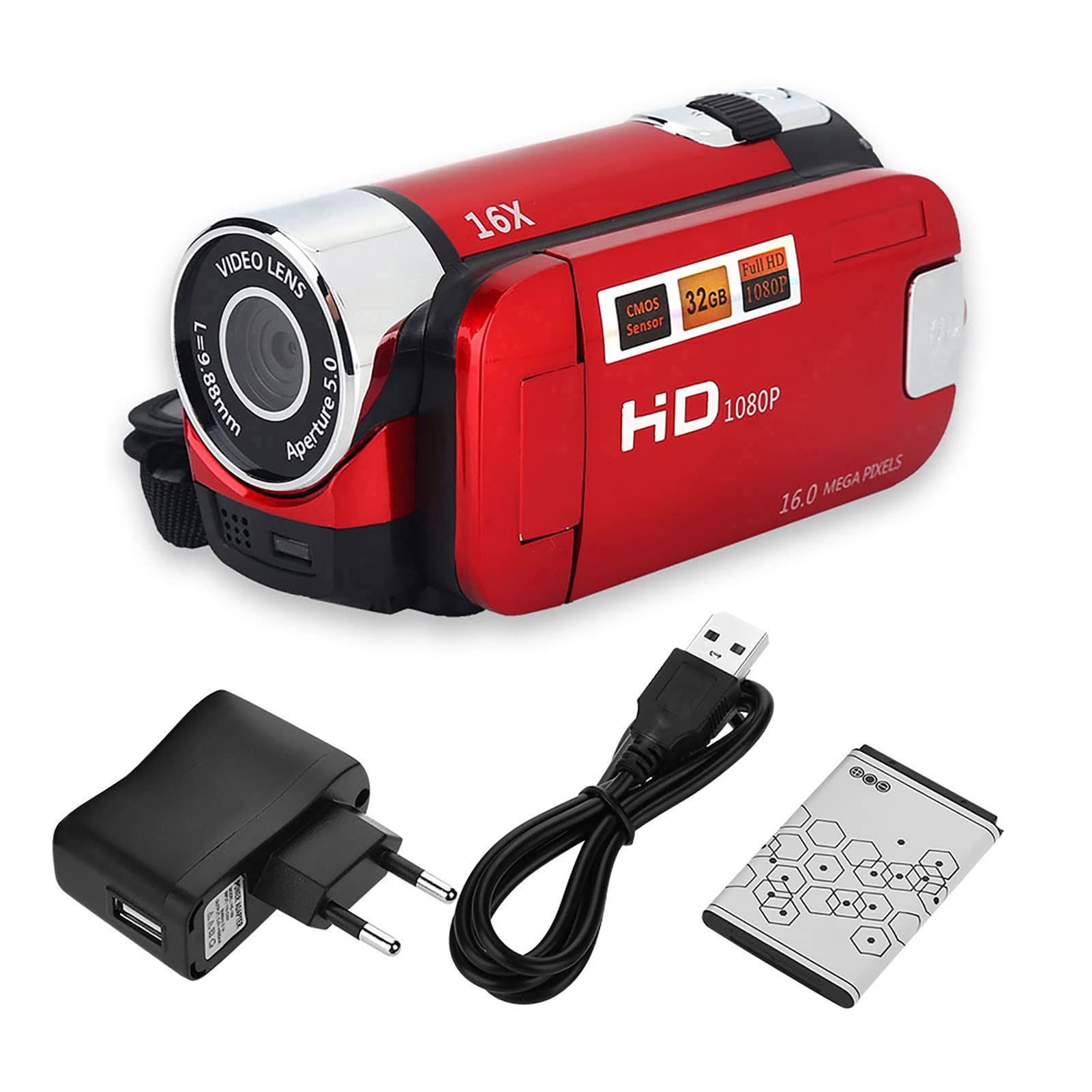 Bewinner Videocamera Digitale 1080P, Camcorder FHD 16MP Camera, 16X Zoom Digitale, 2.4" Schermo Rotazione a 270°, Video Camera per Party, Picnic all'aperto, Campeggio