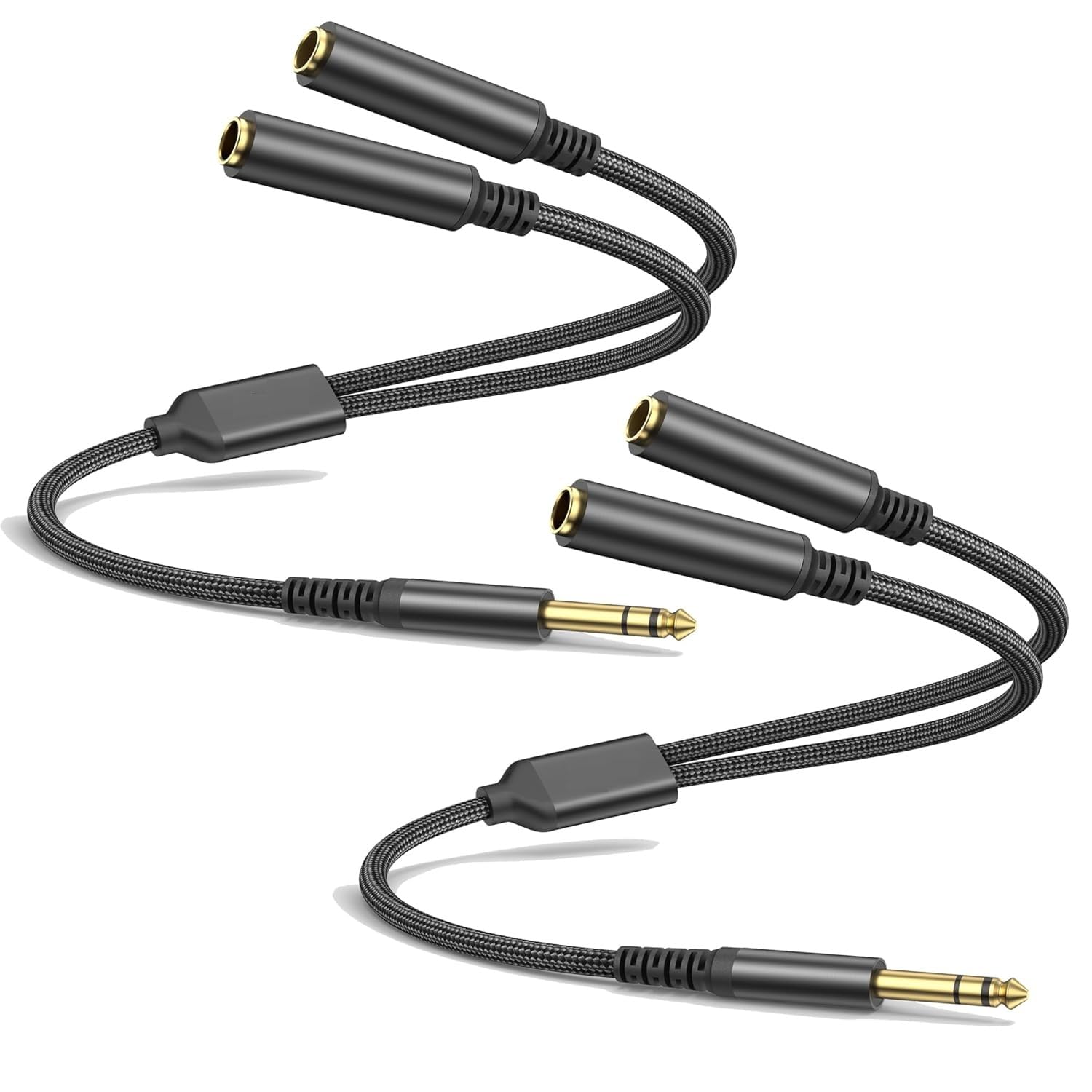 Cavo audio stereo TRS da 1/4 per chitarra o mixer con uscita jack, 3 m, confezione da 2, nero, adattatore splitter a Y, cavo da 6,35 mm maschio a doppio jack femmina da 6,35 mm, connettori placcati in
