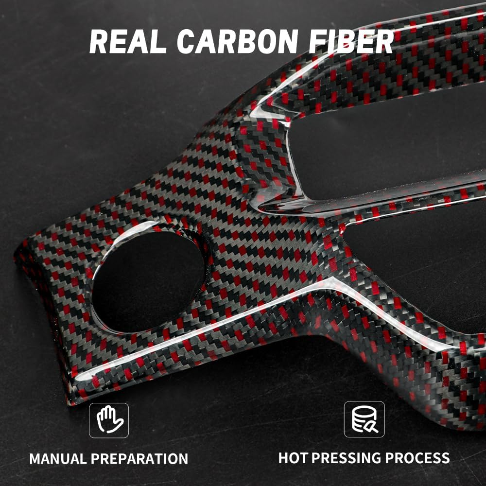 JSWAN Red Black Carbon Fiber Dashboard Cover Wrap Fit for 11th Gen Civic Type R FL5 Typer Center Console Dashboard Panel Trim Cover Dash Cover (1pcs Red Black Dash Cover)