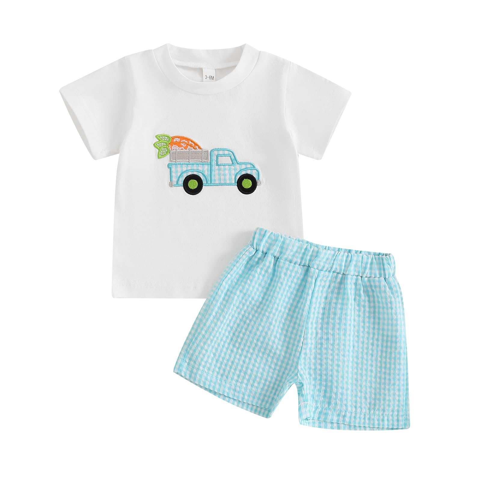 Toddler Baby Boy Easter Rabbit Outfit Short Sleeve Bunny Carrot Smocked T-shirt Elastic Waist Shorts Summer Clothes