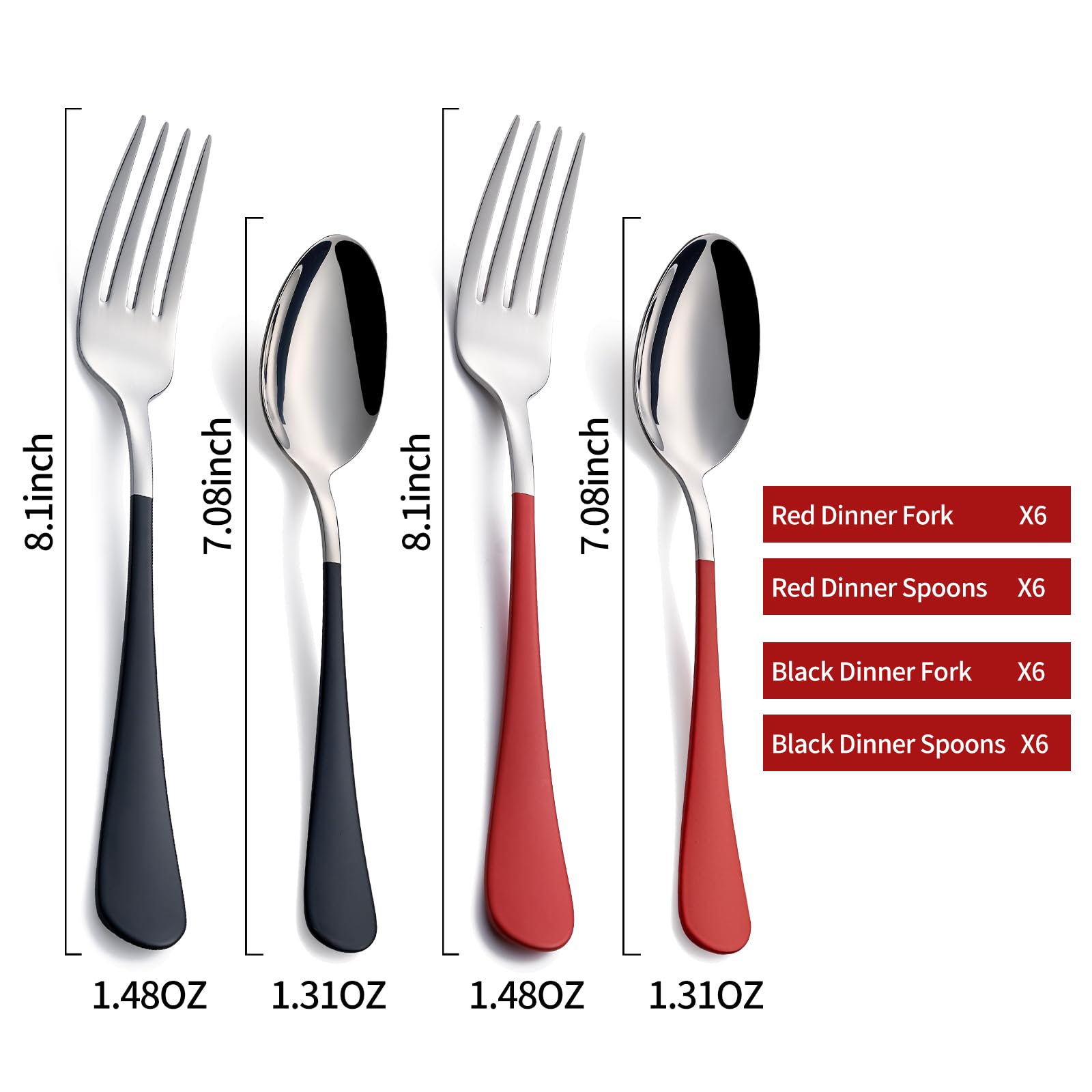 Onlycooker 24-Piece Black and Red Forks and Spoons Silverware Set — Amazon image 2