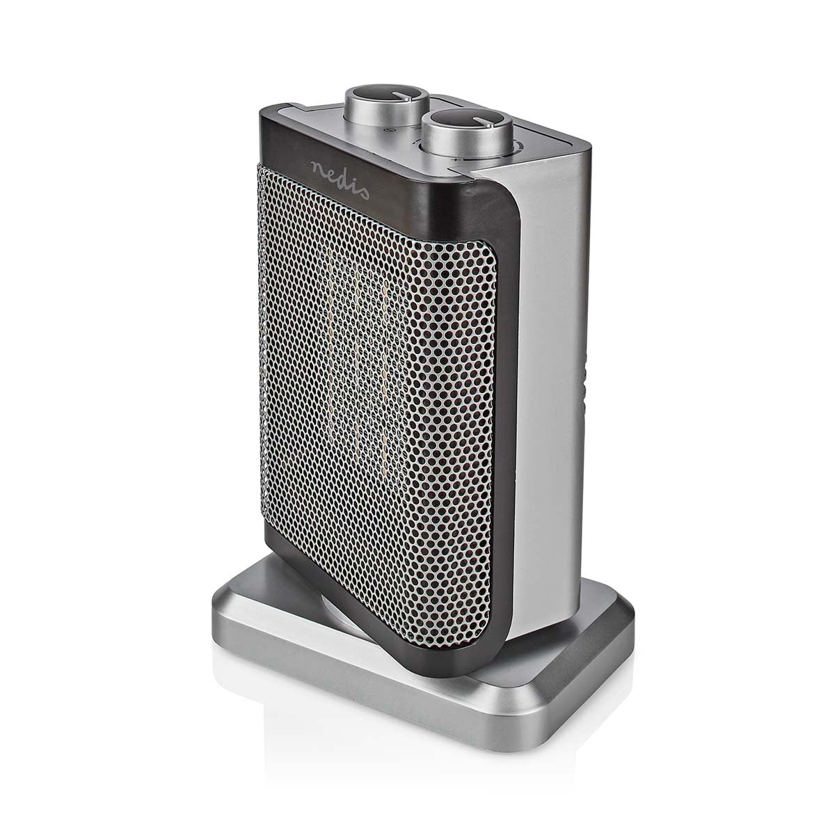 Nedis HTFA17GY ceramiczny termowentylator PTC, 1000/1500 W, 2 tryby ogrzewania, regulowany termostat, automatycznie obrotowy, ochrona przed przegrzaniem, ochrona przed potknięciem