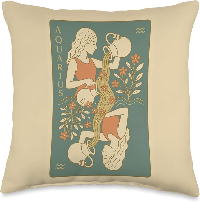 Aquarius Zodiac Retro Vintage Astrology Design Throw Pillow