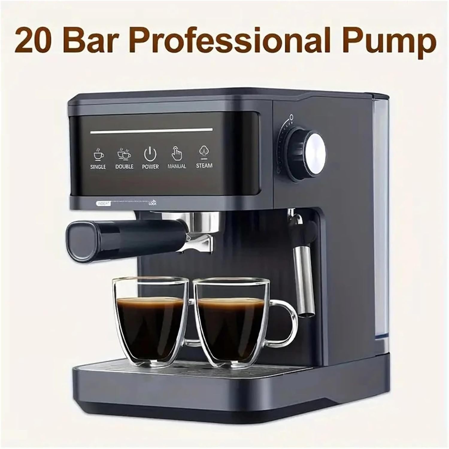 Electric Italian Coffee Machine 20 Bar Professional Expresso Coffee Maker Automatic Semi Automatic Expresso Cappuccino Hot Water(Black,EU)