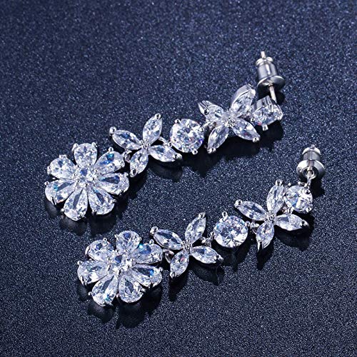 Boucles d'oreilles fleuries en zircon de luxe argenté pour mariage