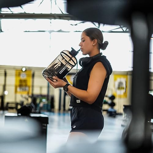 Miniatura 7 de Hydro Gallon 1 botella  Botella de agua de 1 galón con tapa de pajilla, tapa de pico de boquilla, asa, marcador de tiempo motivacional. Ingesta