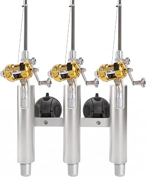 No Drill Vacuum Fishing Rod Holder, 3 Rod Suction Cup Rack for Boat Car | No-Drill Mount, Holds 3 Rods, Vacuum Suction Cup, Aluminum Alloy, Portable Storage