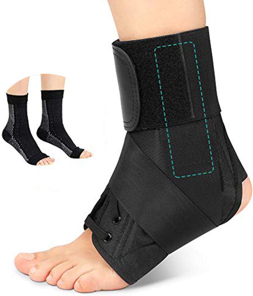 PINCOUAnkle Support Brace, Adjustable Ankle Support Strap with Compression Socks Strength Stabilize for weak Ankles, sprains, Arthritis, Plantar Fasciitis or Ligament Damage, for Men and Women