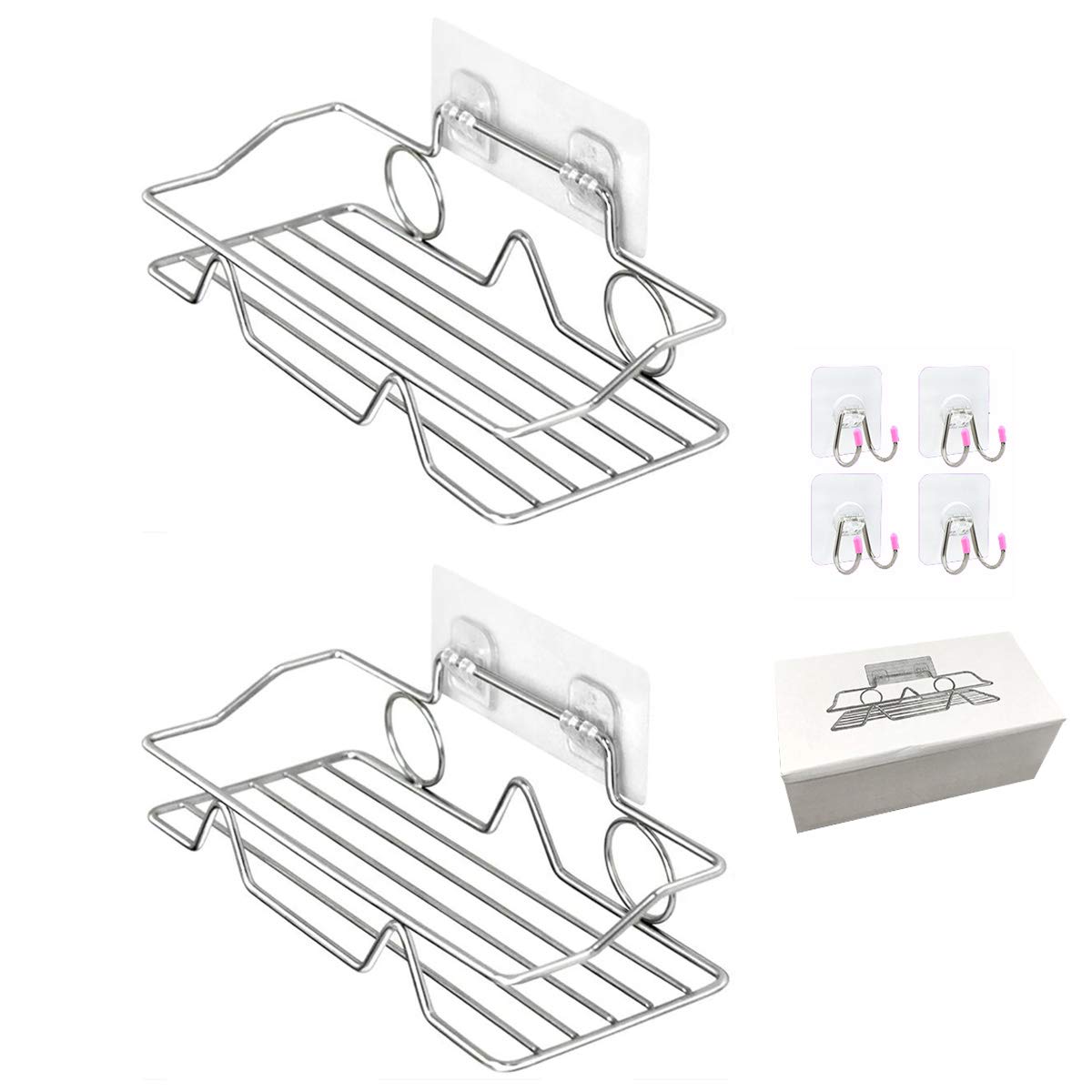 CCLIN Shower Caddy with 4 Adhesive Double-Hooks Rustproof Stainless Steel Bathroom Shelf Shower Oganizer Wall Mounted for Bathroom