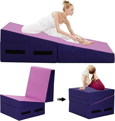Colchoneta de gimnasia inclinada de 48 x 24 x 14 pulgadas, vaso octágono plegable con superficie antideslizante de PVC y asas, tapete con forma de