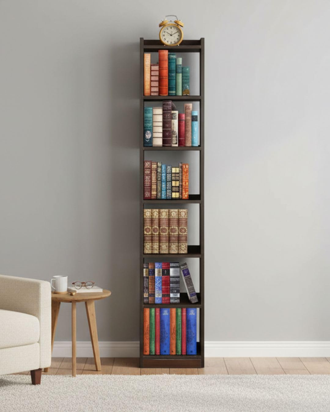 SBF Furniture 6 Tier Wooden Book Rack for Home & Office | Space Saving Vertical Bookshelf Organizer | Modern Free Standing Bookcase Do-it-Yourself (GHODO - Brown)-picture-37