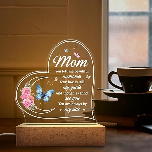 Miniatura 6 de SANDJEST Luz nocturna acrílica para la pérdida de la madre  You Left Me Beautiful Memories regalos de condolencias  Recuerdo de luces nocturnas