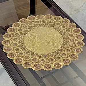 SS Creations Decorative Handmade Beaded Round Placemat/Runner Perfect for Table Dia 14 (35x35 cm-Golden)