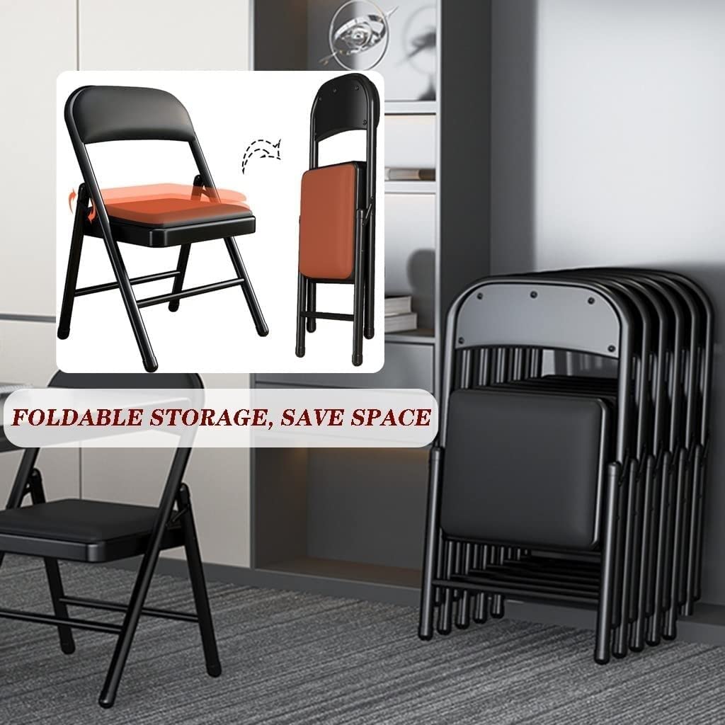 Chaise Pliante Rembourrée Noire - 45x45x79cm, Capacité 200kg, Pour Bureau Ou Maison