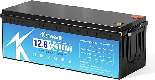 KEPWORTH 12.8V 600Ah LiFePO4 Battery, Rechargeable Lithium Batteries with 200A